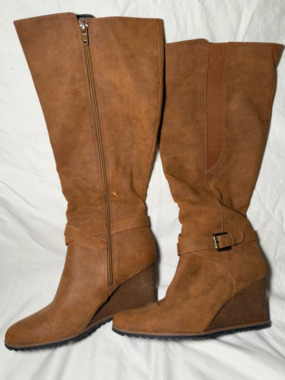 SOUL Naturalizer Tan Wedge Knee-High Boots with Buckle - Picture 3 of 5